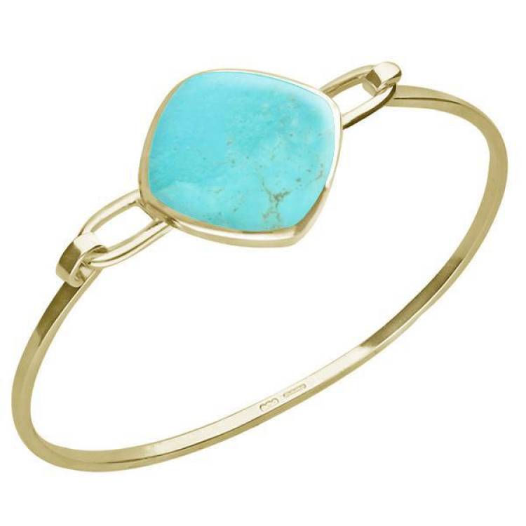 9ct Yellow Gold Turquoise Slim Cushion Bangle - Yellow Gold