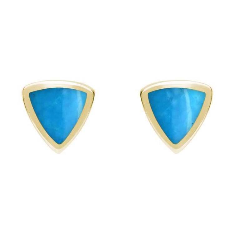 9ct Yellow Gold Turquoise Small Curved Triangle Stud Earrings - Yellow Gold