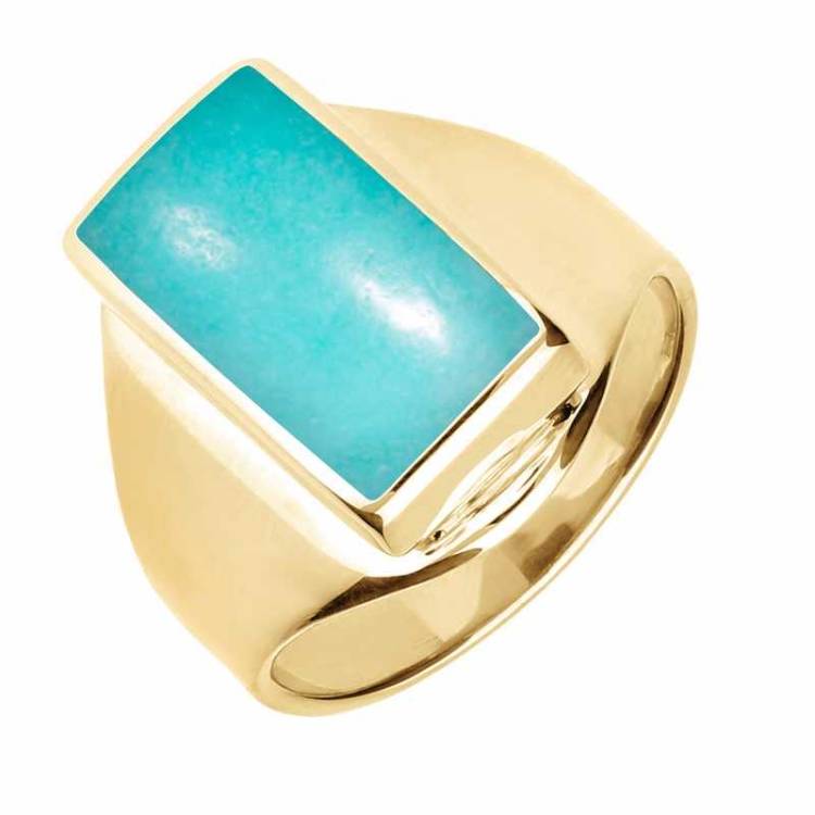 9ct Yellow Gold Turquoise Small Oblong Ring - Option1 Value Yellow Gold