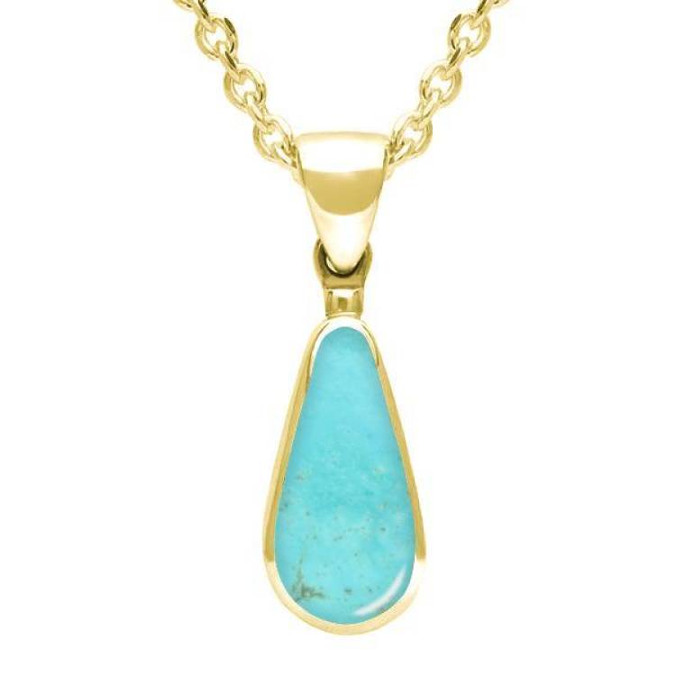 9ct Yellow Gold Turquoise Small Pear Necklace