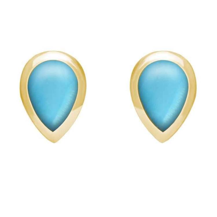 9ct Yellow Gold Turquoise Small Teardrop Stud Earrings - Option1 Value Yellow Gold