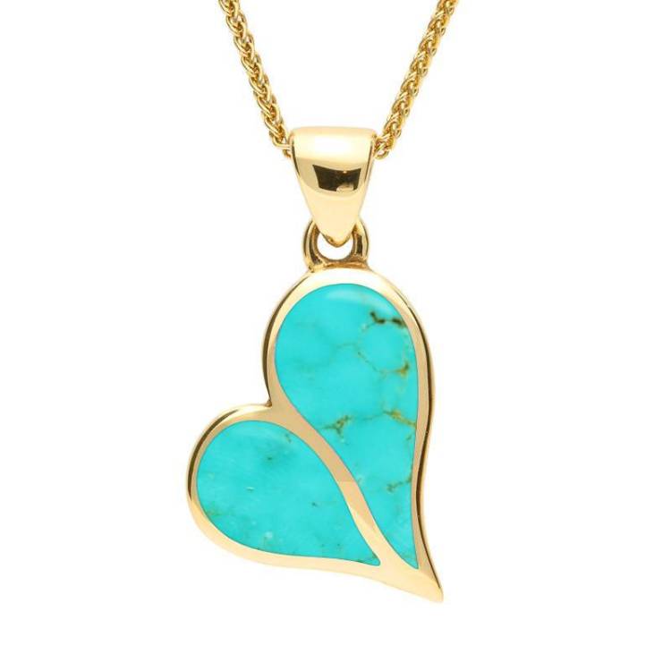 9ct Yellow Gold Turquoise Split Heart Necklace - Yellow Gold