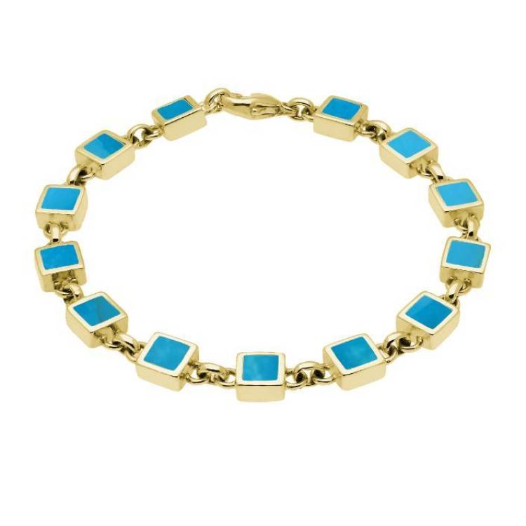9ct Yellow Gold Turquoise Square Stone Bracelet - Option1 Value