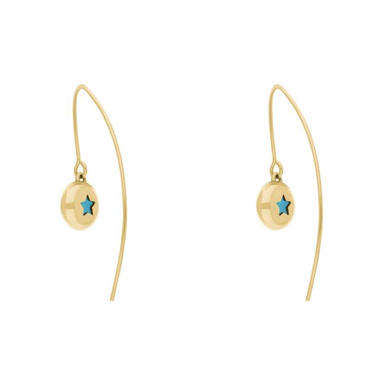 9ct Yellow Gold Turquoise Star Disc Drop Earrings - Yellow Gold