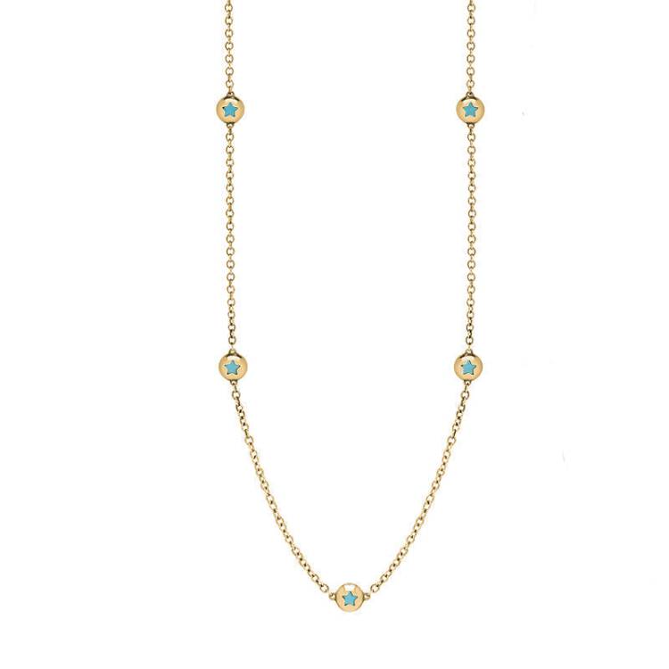 9ct Yellow Gold Turquoise Star Link Disc Chain Necklace - Option1 Value Yellow Gold