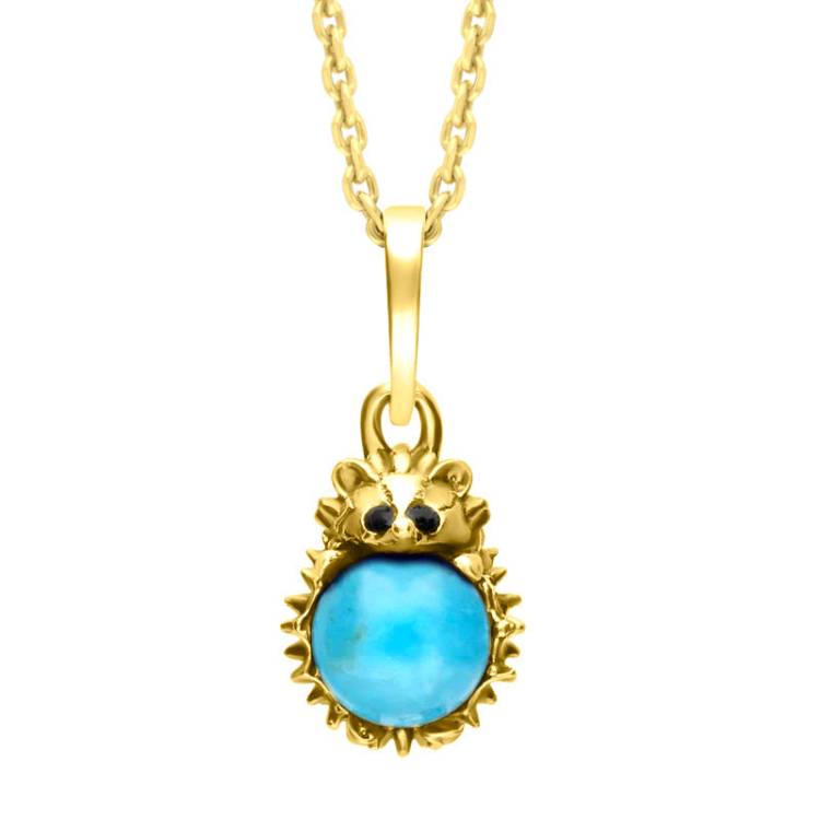 9ct Yellow Gold Turquoise Tiny Hedgehog Necklace - Yellow Gold