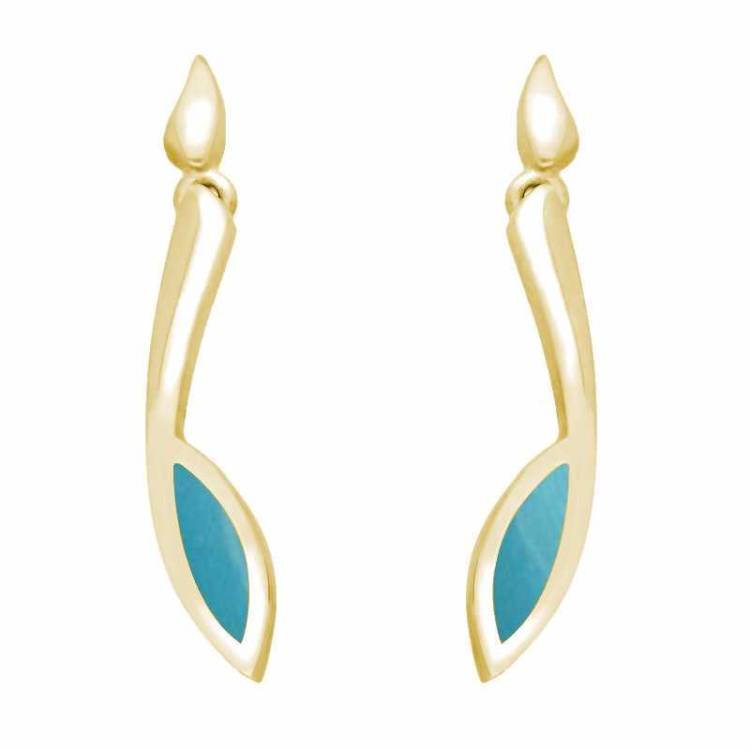 9ct Yellow Gold Turquoise Toscana Long Marquise Drop Earrings - Yellow Gold