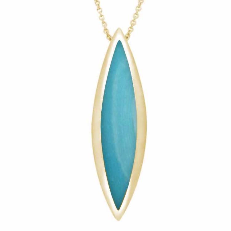 9ct Yellow Gold Turquoise Toscana Long Marquise Necklace - Yellow Gold