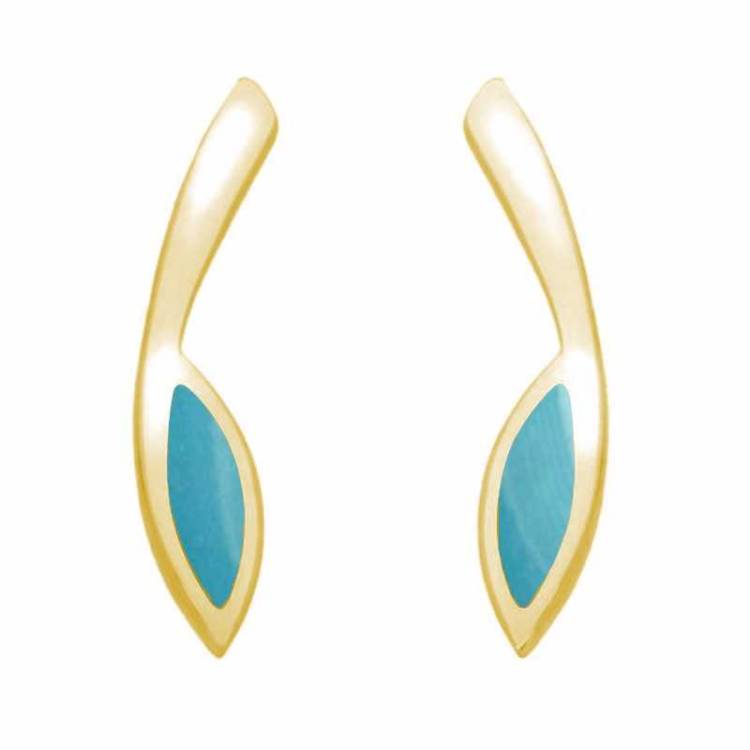 9ct Yellow Gold Turquoise Toscana Long Marquise Stud Earrings - Yellow Gold
