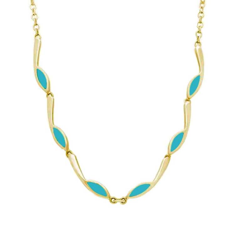 9ct Yellow Gold Turquoise Marquise Link Toscana Necklace - Yellow Gold