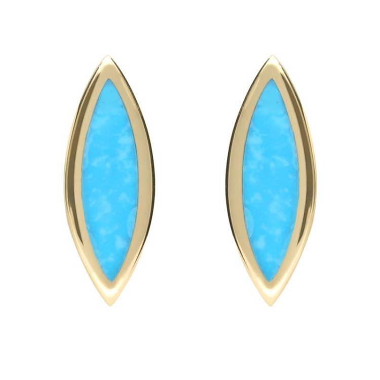 9ct Yellow Gold Turquoise Toscana Marquise Stud Earrings - Yellow Gold