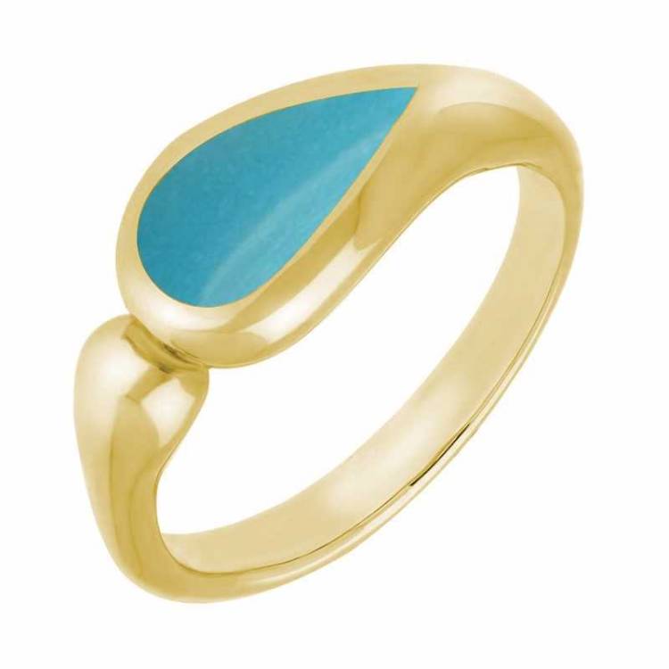9ct Yellow Gold Turquoise Toscana Offset Teardrop Ring - Yellow Gold
