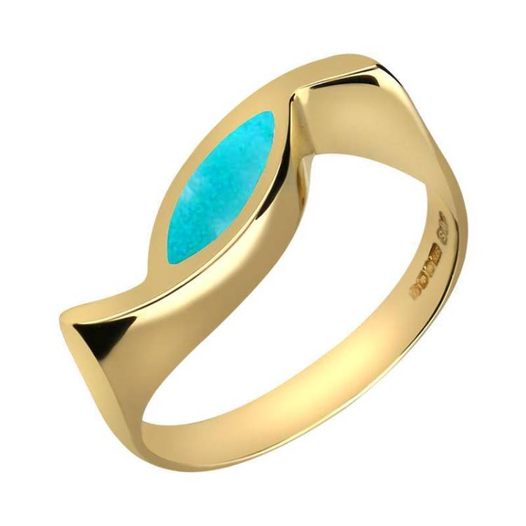 9ct Yellow Gold Turquoise Toscana Overlapping Marquise Ring - Yellow Gold