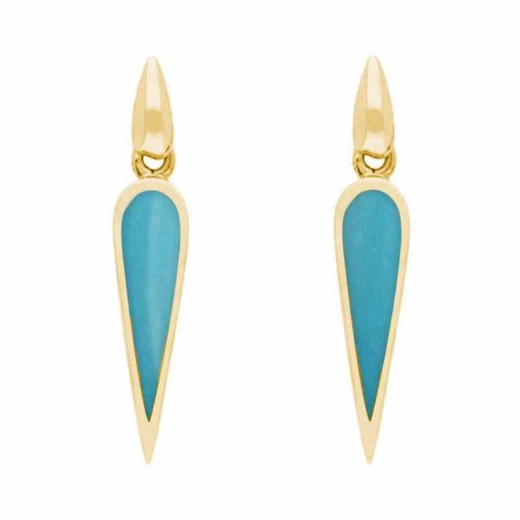 9ct Yellow Gold Turquoise Toscana Slim Pear Drop Earrings - Yellow Gold