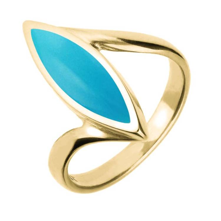 9ct Yellow Gold Turquoise Toscana Twist Marquise Ring - Yellow Gold