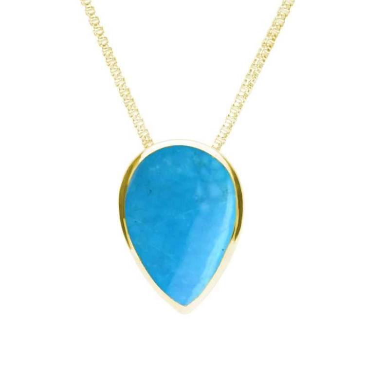 9ct Yellow Gold Turquoise Upside Down Pear Necklace - Yellow Gold
