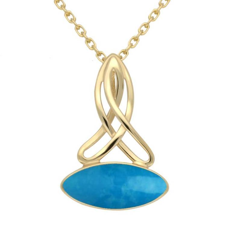 9ct Yellow Gold Turquoise Wide Marquise Celtic Necklace - Option1 Value