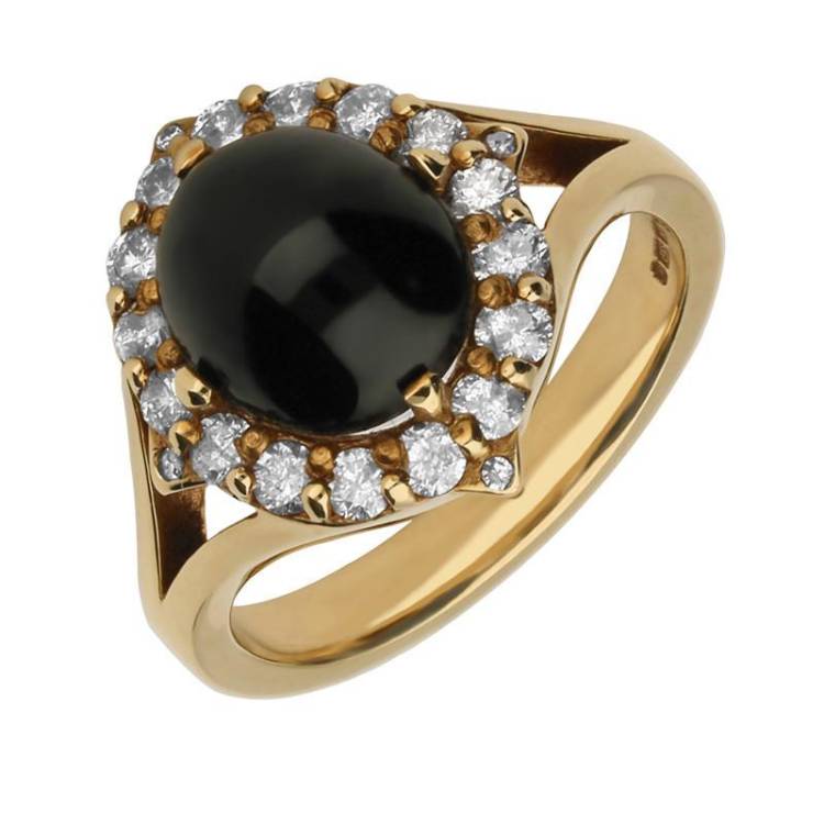 9ct Yellow Gold Whitby Jet 0.50ct Diamond Cluster Ring - Yellow Gold