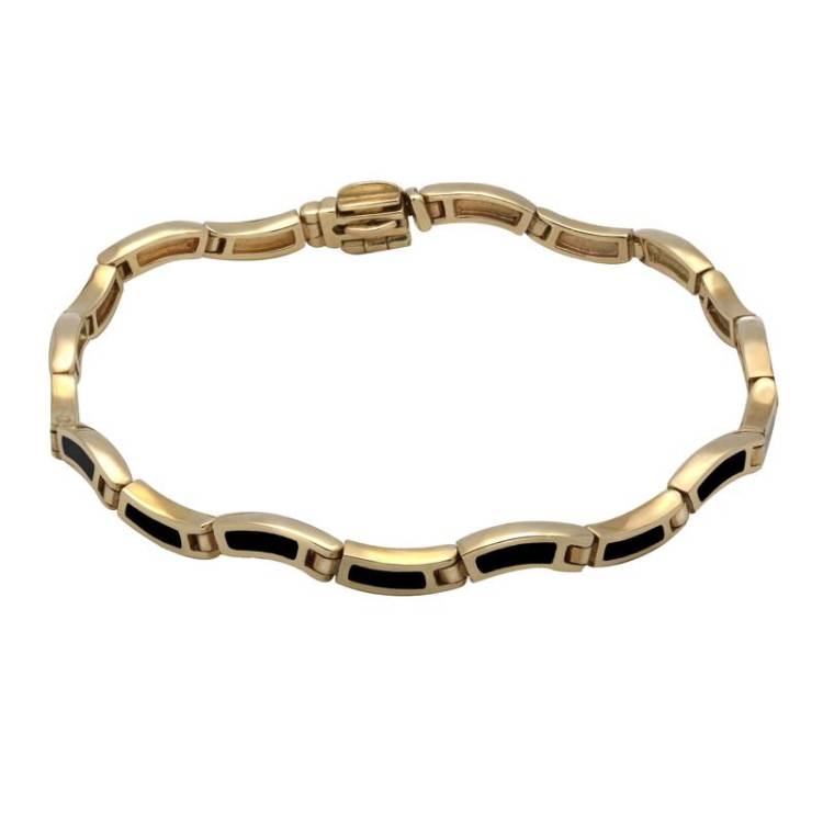 9ct Yellow Gold Whitby Jet Eighteen Stone Wavy Link Bracelet - Yellow Gold