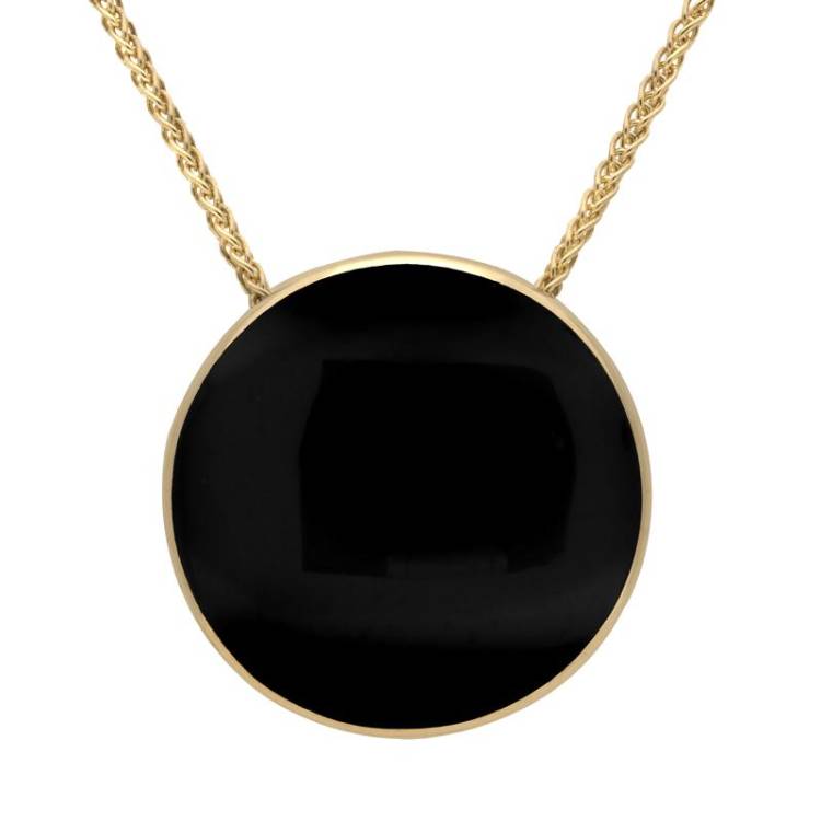 9ct Yellow Gold Whitby Jet 25mm Round Necklace - Option1 Value Yellow Gold