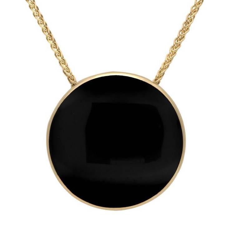9ct Yellow Gold Whitby Jet 30mm Round Necklace - Option1 Value Yellow Gold