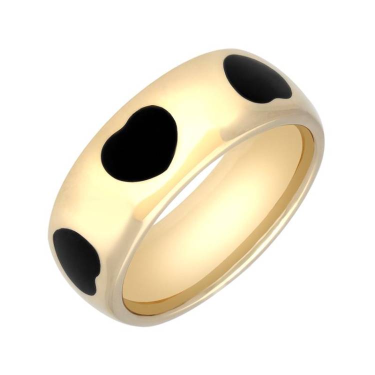 9ct Yellow Gold Whitby Jet 8mm Heart Inlaid Wedding Band Ring - Yellow Gold