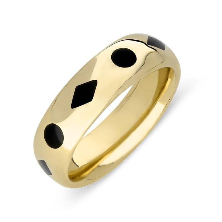 9ct Yellow Gold Whitby Jet 8mm Wedding Band Ring - Yellow Gold