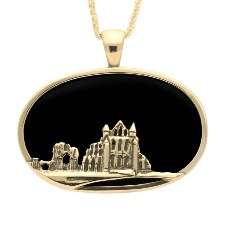 9ct Yellow Gold Whitby Jet Abbey Oval Necklace - Yellow Gold