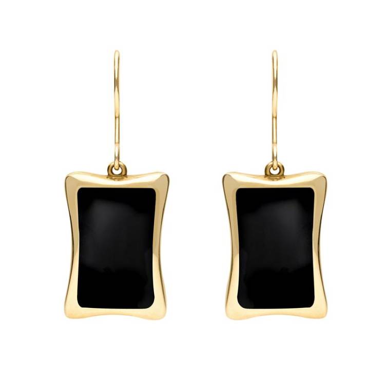 9ct Yellow Gold Whitby Jet Abstract Oblong Hook Drop Earrings - Yellow Gold