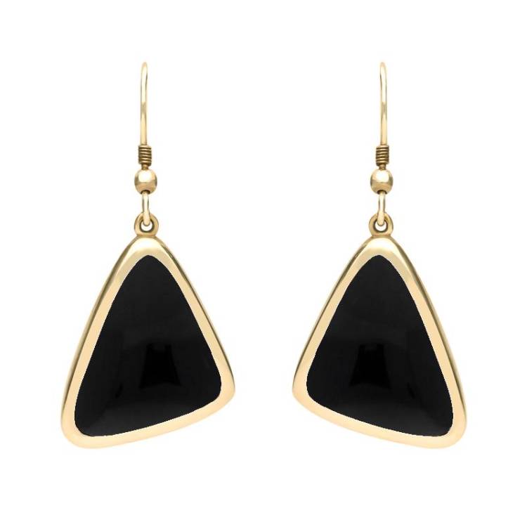 9ct Yellow Gold Whitby Jet Abstract Triangle Hook Drop Earrings - Option1 Value Yellow Gold