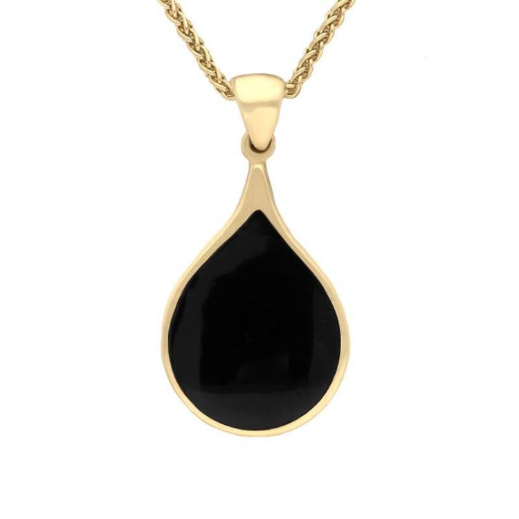 9ct Yellow Gold Whitby Jet Balloon Shaped Necklace - Yellow Gold