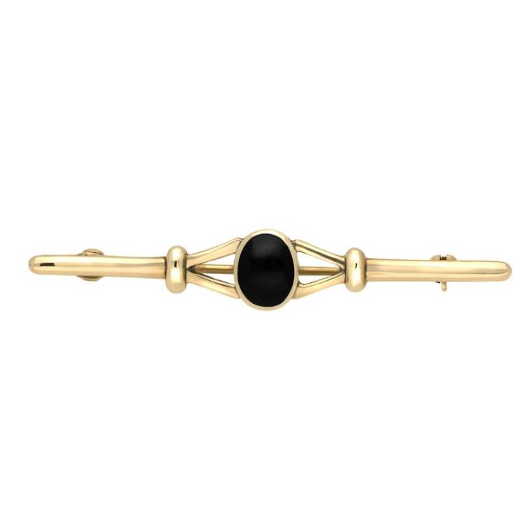 9ct Yellow Gold Whitby Jet Bar Brooch - Yellow Gold