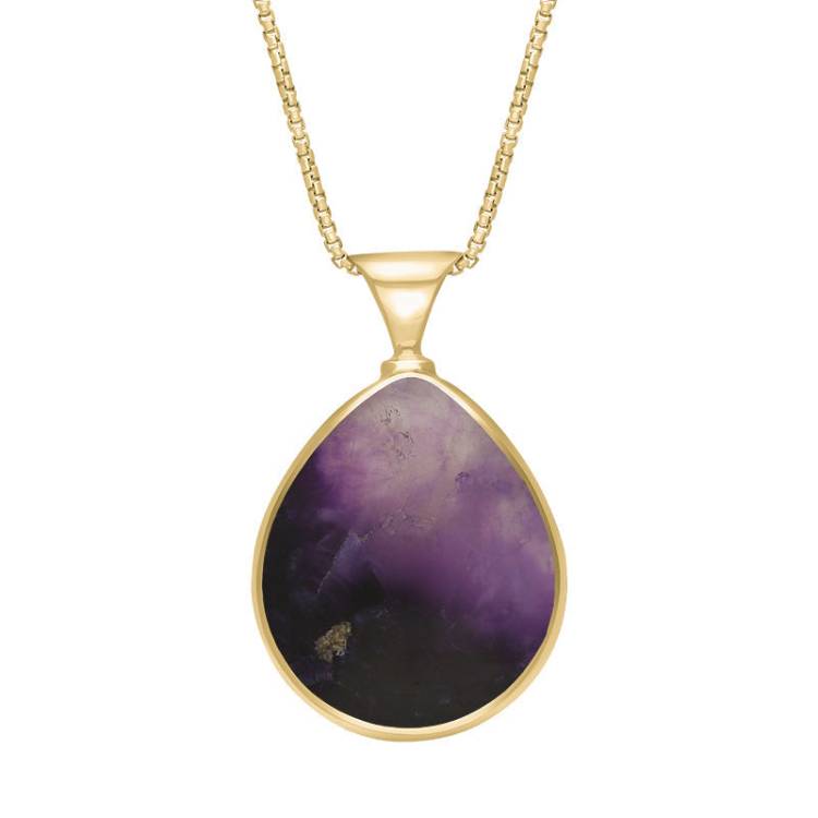 9ct Yellow Gold Whitby Jet Blue John King's Coronation Hallmark Double Sided Pear-shaped Necklace