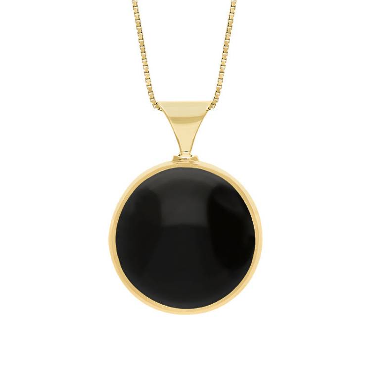 9ct Yellow Gold Whitby Jet Blue John King's Coronation Hallmark Double Sided Round Necklace