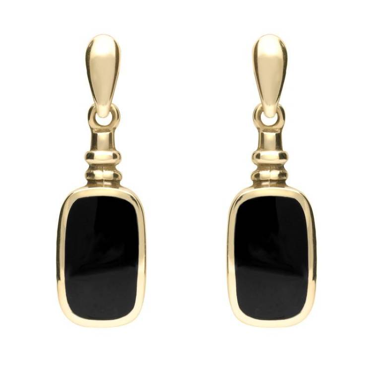 9ct Yellow Gold Whitby Jet Oblong Bottle Top Drop Earrings - Yellow Gold