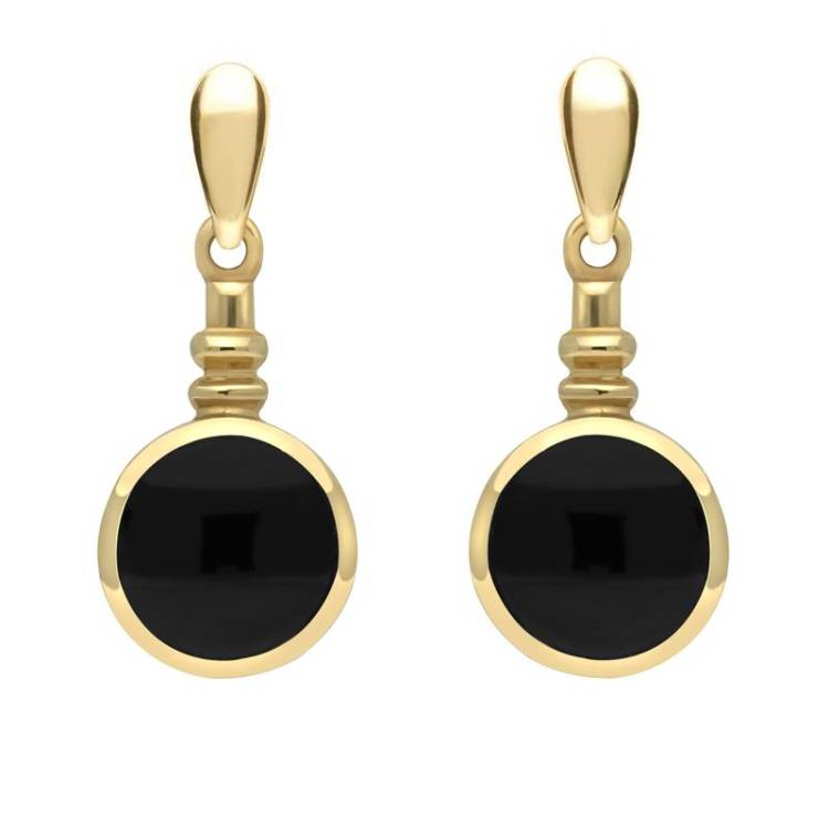9ct Yellow Gold Whitby Jet Bottle Top Drop Earrings - Yellow Gold