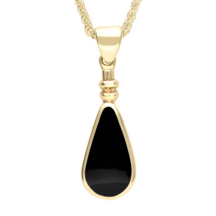 9ct Yellow Gold Whitby Jet Bottle Top Pear Necklace - Yellow Gold