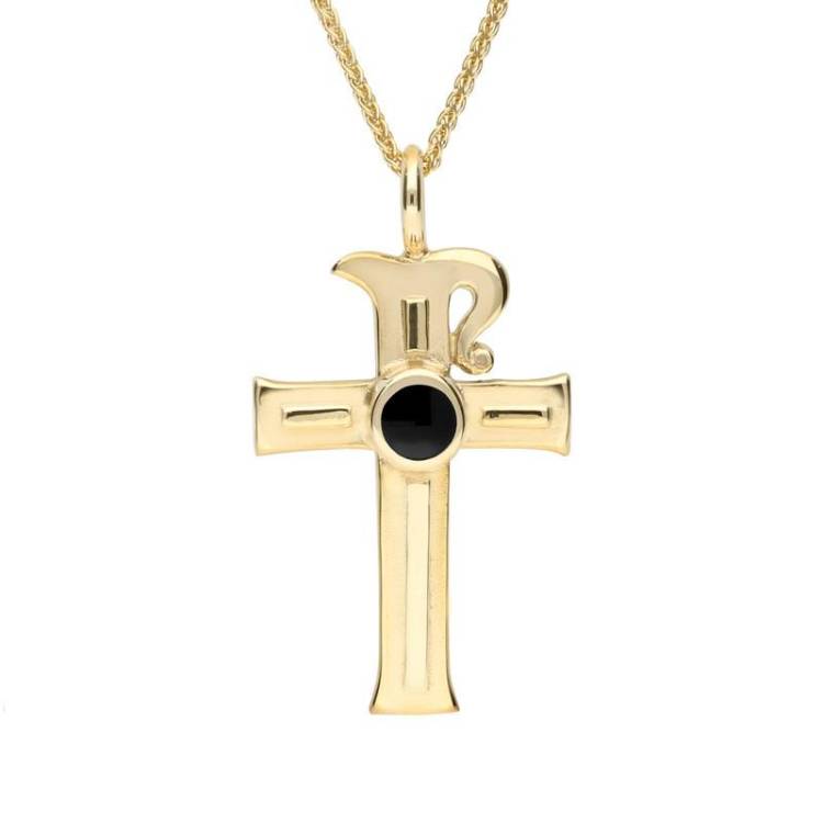 9ct Yellow Gold Whitby Jet Celtic Cross Necklace - Yellow Gold
