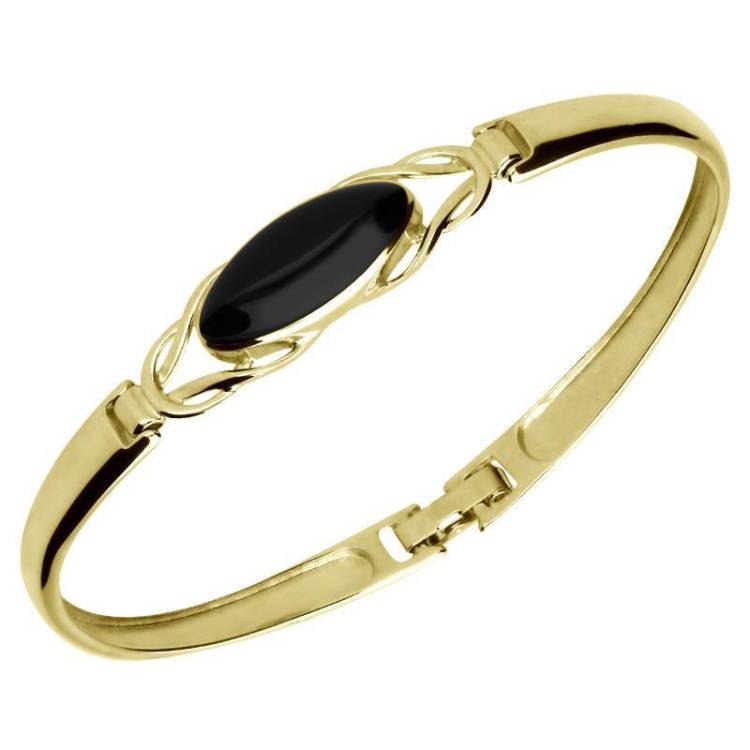 9ct Yellow Gold Whitby Jet Celtic Oval Clip Bangle - Option1 Value Yellow Gold