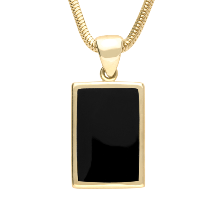 9ct Yellow Gold Whitby Jet Oblong Necklace - Yellow Gold