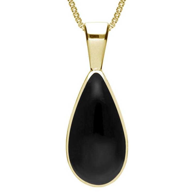 9ct Yellow Gold Whitby Jet Classic Teardrop Necklace - Yellow Gold