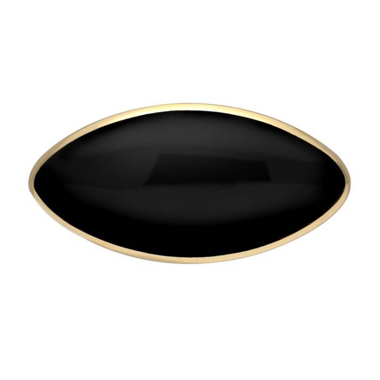 9ct Yellow Gold Whitby Jet Contemporary Long Oval Brooch - Yellow Gold