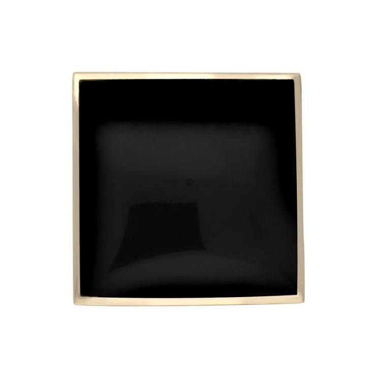 9ct Yellow Gold Whitby Jet Contemporary Square Brooch - Yellow Gold