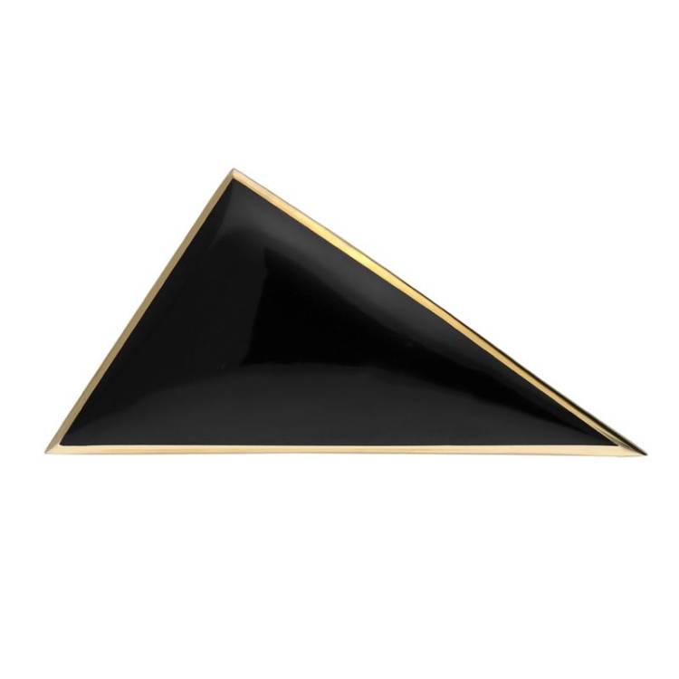 9ct Yellow Gold Whitby Jet Contemporary Triangular Brooch - Yellow Gold