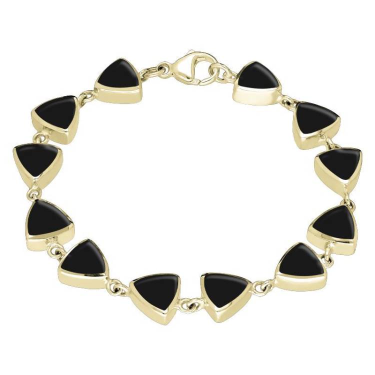 9ct Yellow Gold Whitby Jet Curved Triangle Bracelet - Yellow Gold