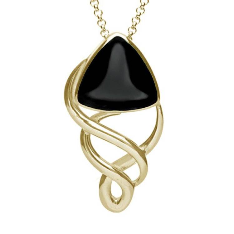 9ct Yellow Gold Whitby Jet Curved Triangle Celtic Necklace - Option1 Value Yellow Gold