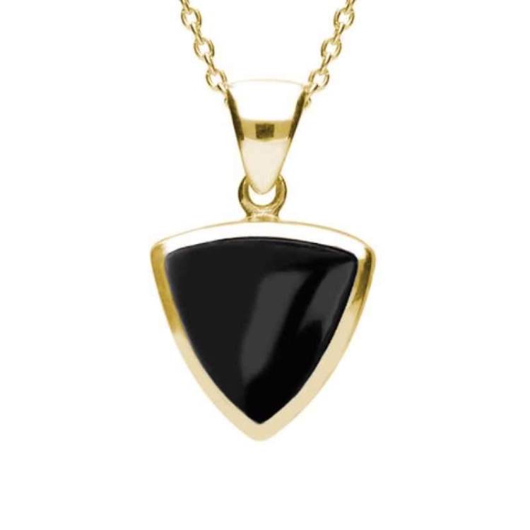 9ct Yellow Gold Whitby Jet Curved Triangle Necklace - Yellow Gold