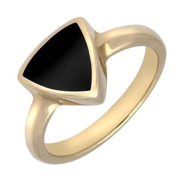 9ct Yellow Gold Whitby Jet Curved Triangle Ring - Yellow Gold