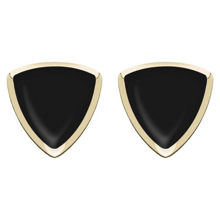 9ct Yellow Gold Whitby Jet Curved Triangle Stud Earrings - Yellow Gold