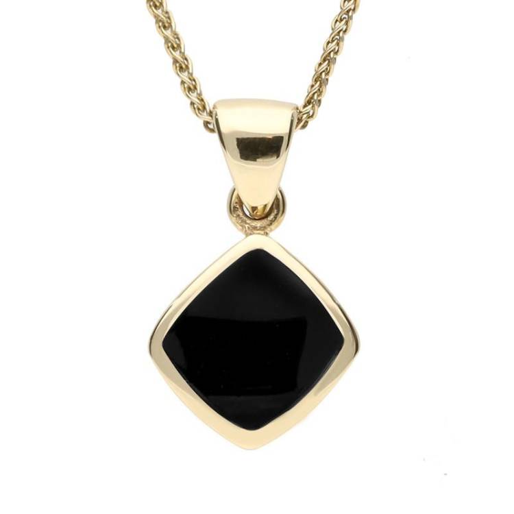 9ct Yellow Gold Whitby Jet Dinky Cushion Necklace - Option1 Value Yellow Gold